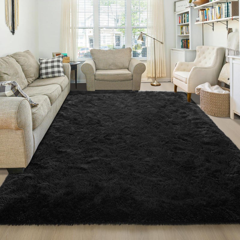 junovo Washable, Non-Slip Area Rug, Ultra Soft Area Rugs 4x5.3 Feet Fluffy Carpets for Bedroom Kids Girls Boys Baby Living Room Shaggy Floor Nursery Rug Home Bedroom Mats, Black - Image 5